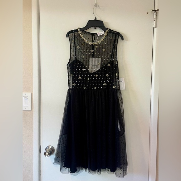REDValentino Valentino Rhinestone-Embellished Black Tulle Mini Dress – Size 44 - Picture 8 of 16